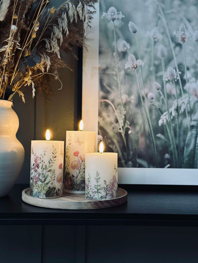 LED blockljus FLORA – Set med 3 st och fjärrkontroll