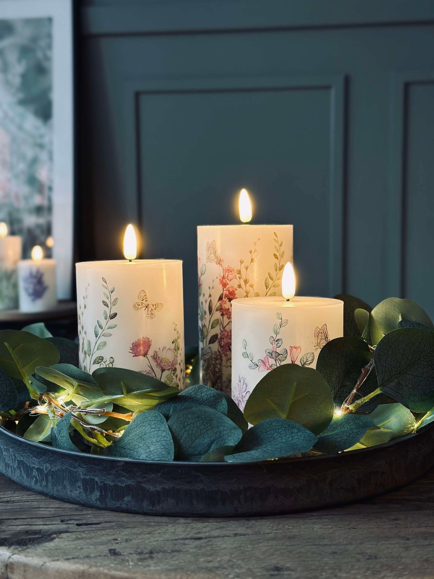 LED blockljus FLORA – Set med 3 st och fjärrkontroll