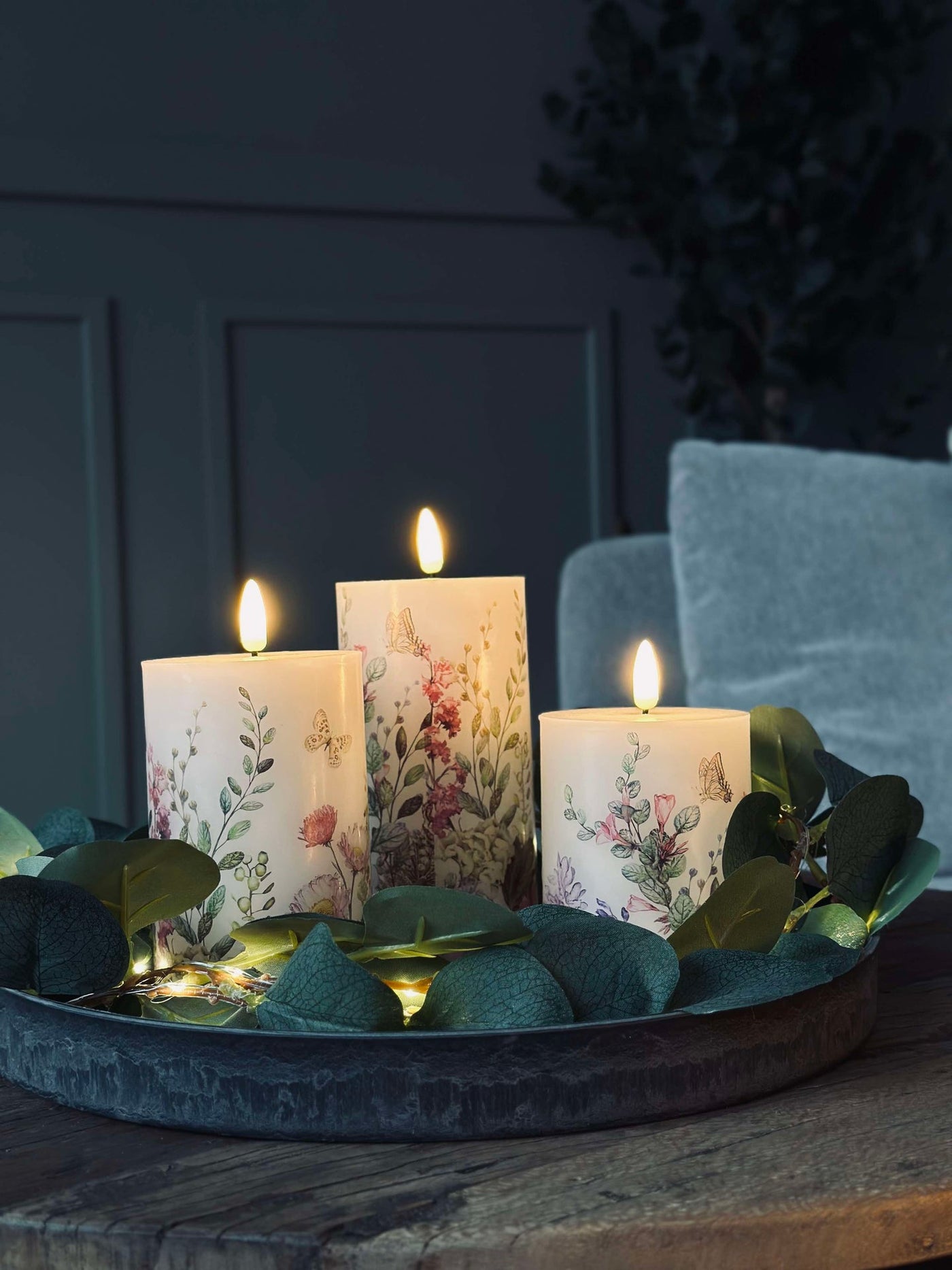 LED blockljus FLORA – Set med 3 st och fjärrkontroll