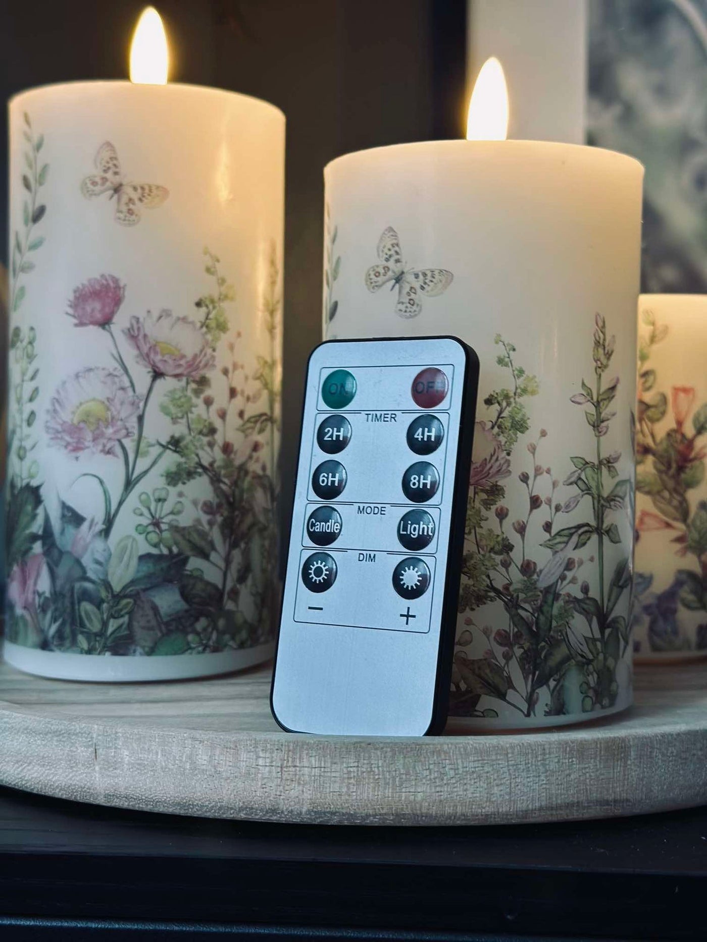 LED blockljus FLORA – Set med 3 st och fjärrkontroll