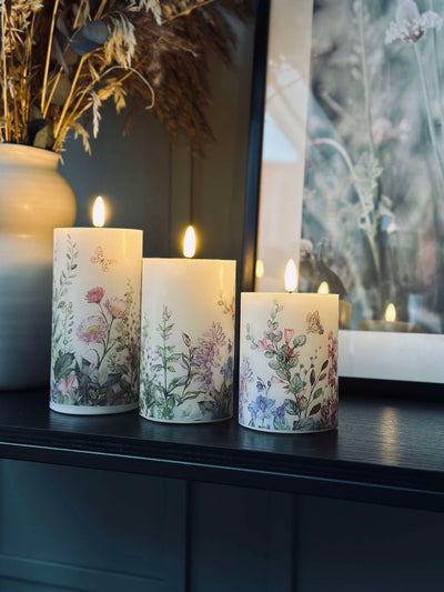 LED blockljus FLORA – Set med 3 st och fjärrkontroll