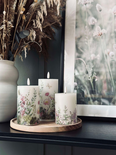 LED blockljus FLORA – Set med 3 st och fjärrkontroll