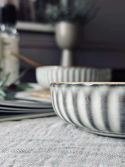 Skål VIGA randig stengods - Grå 12cm