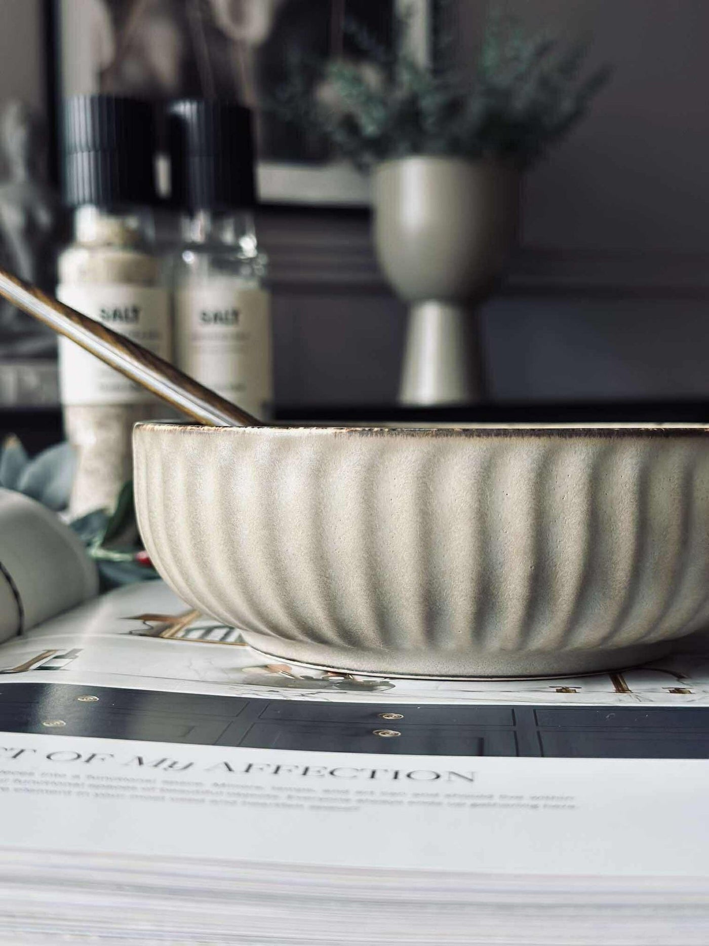 Skål VIGA randig stengods - Matt brun 16cm