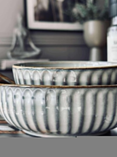 Skål VIGA randig stengods - Grå 16cm