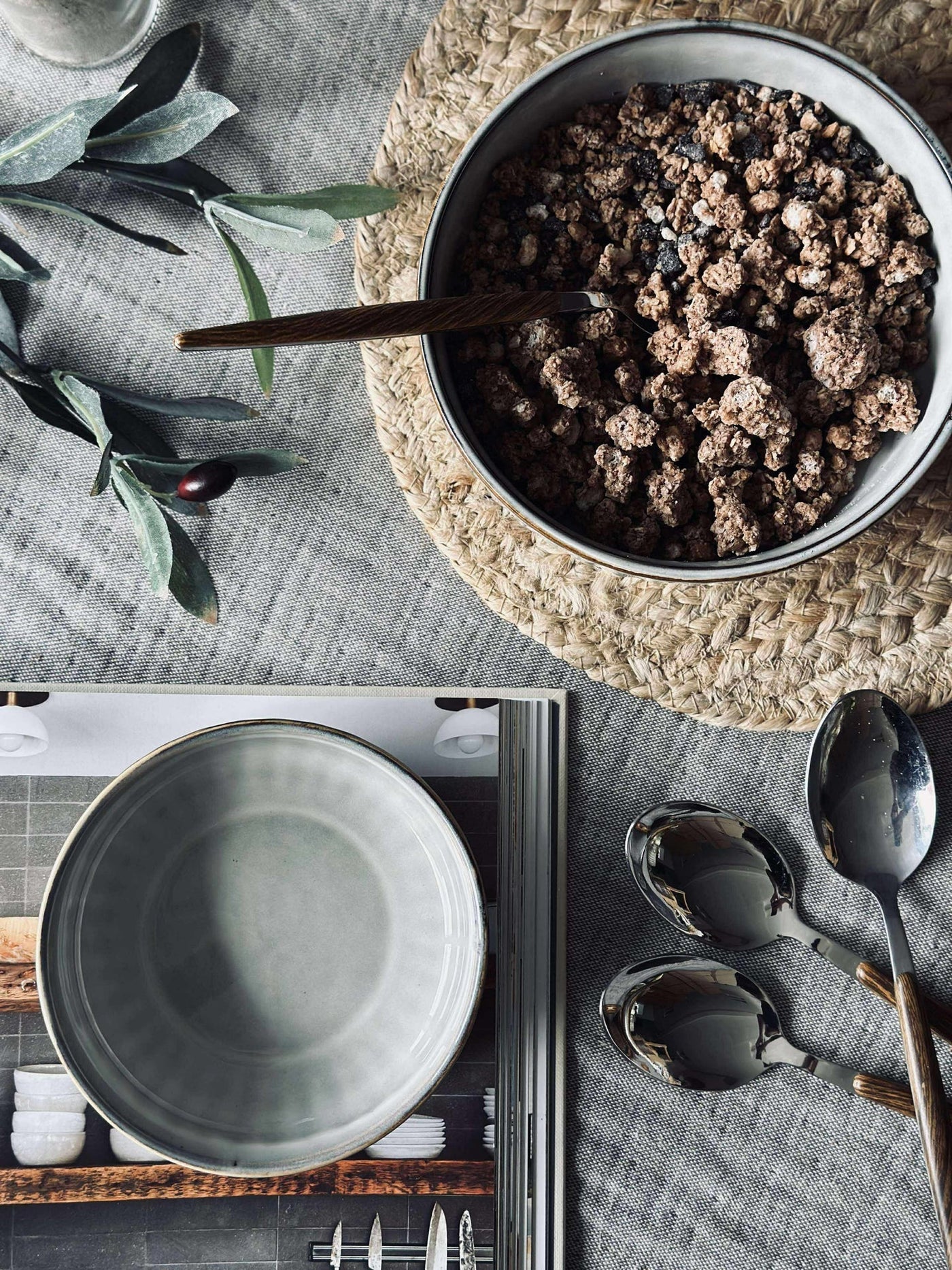 Skål VIGA randig stengods - Grå 12cm