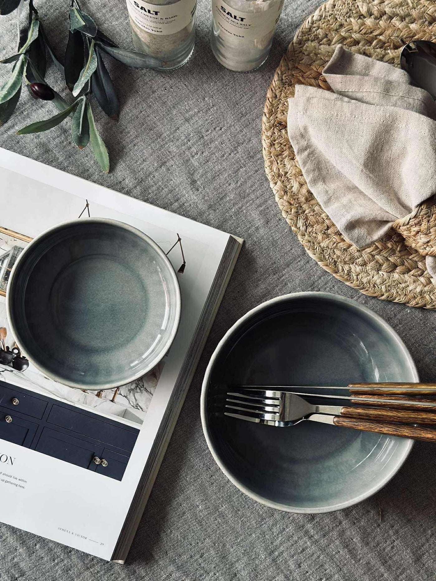 Skål VIGA randig stengods - Blå 12cm