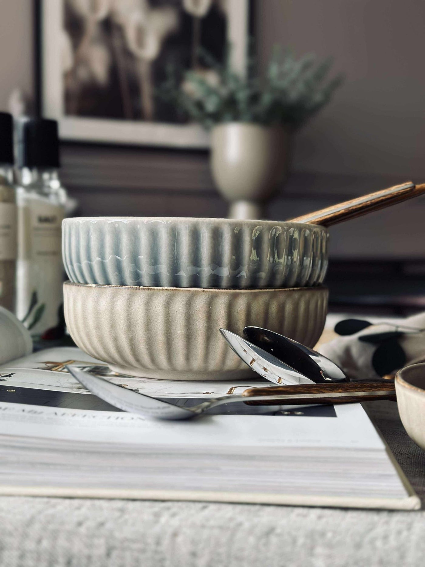 Skål VIGA randig stengods - Matt brun 16cm