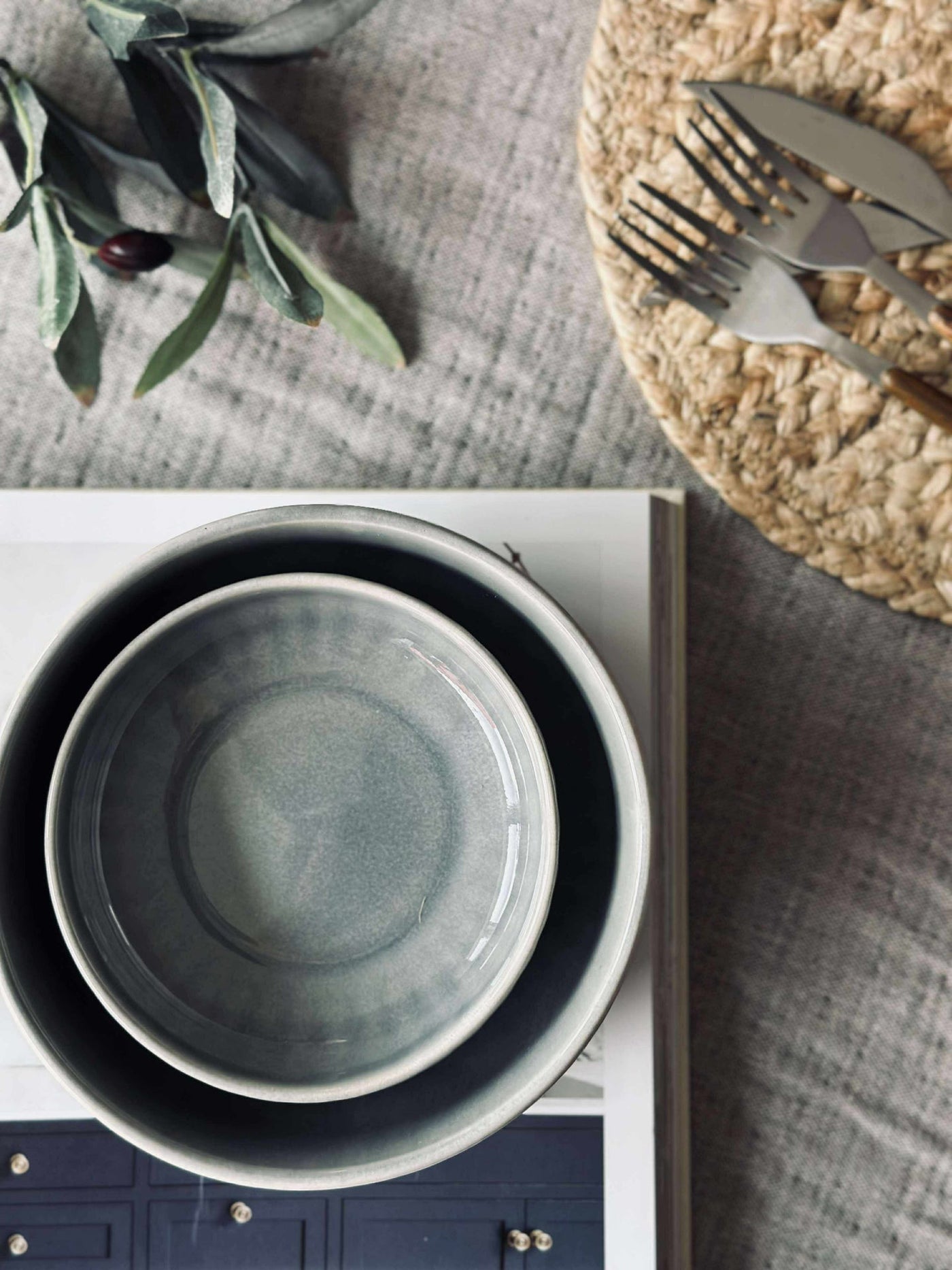 Skål VIGA randig stengods - Blå 12cm