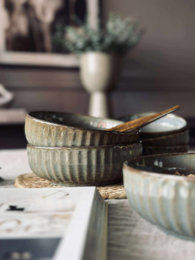 Skål VIGA randig stengods - Grå / brun 16cm