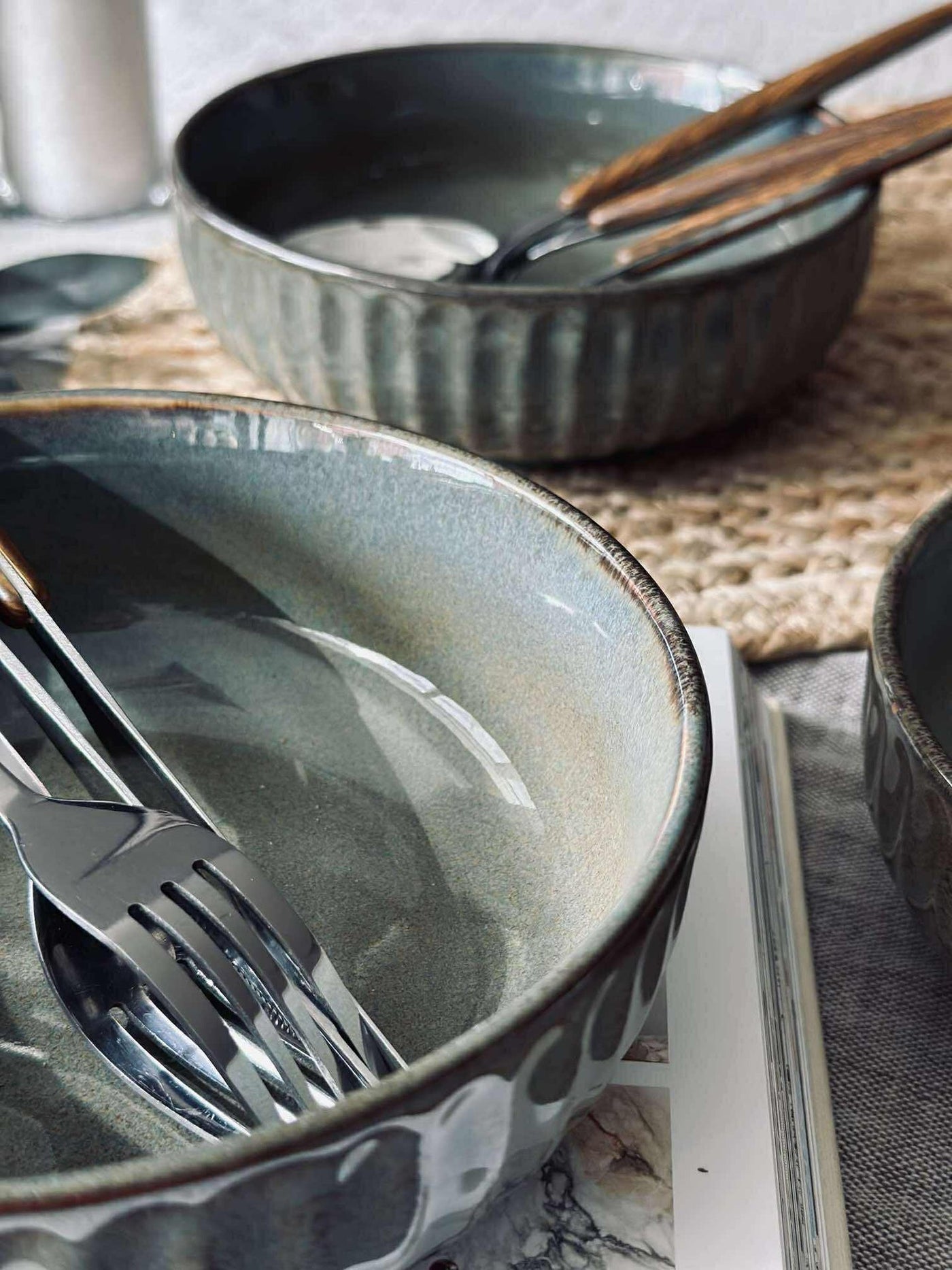 Skål VIGA randig stengods - Grå / brun 16cm