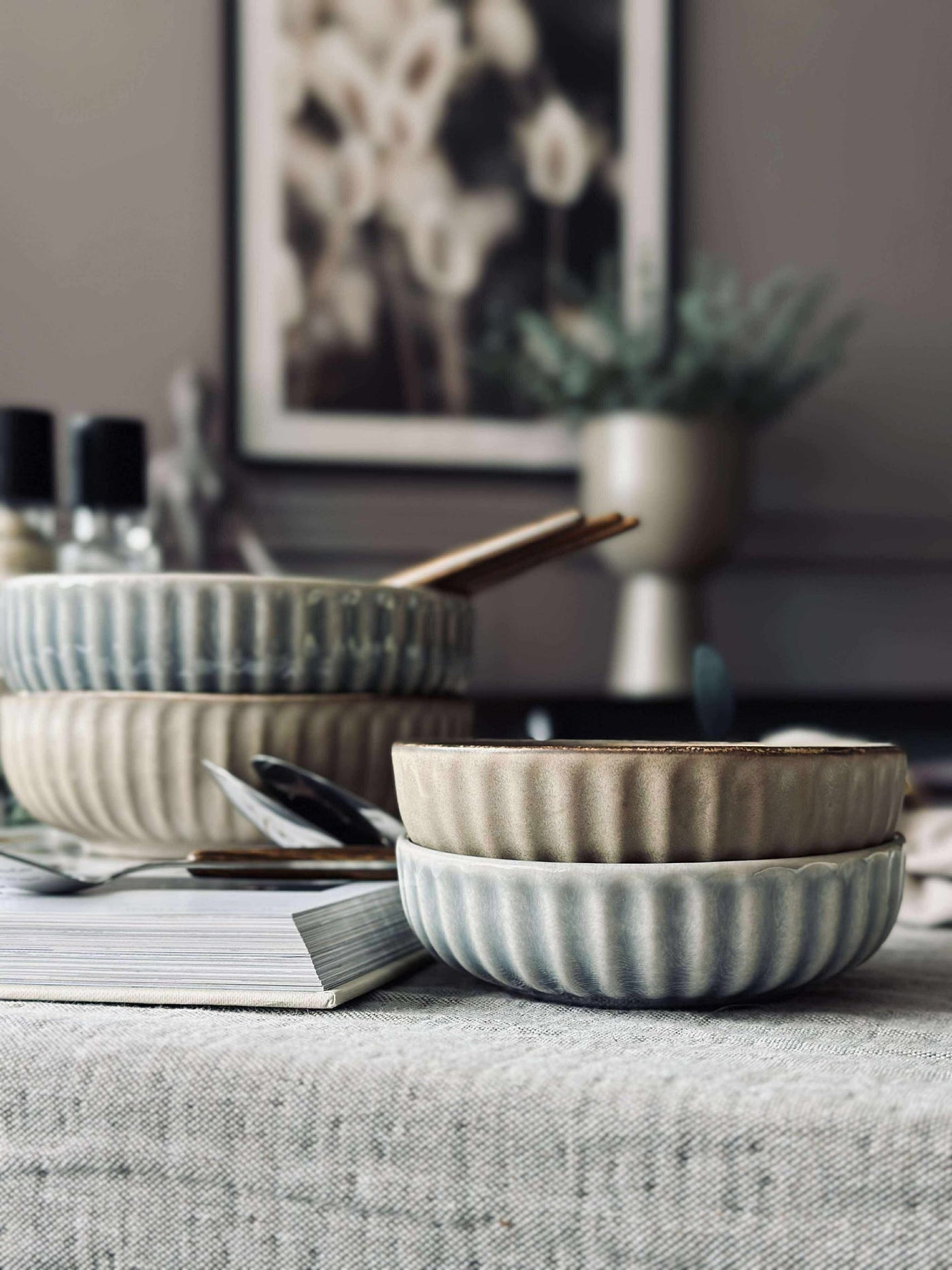 Skål VIGA randig stengods - Matt brun 16cm