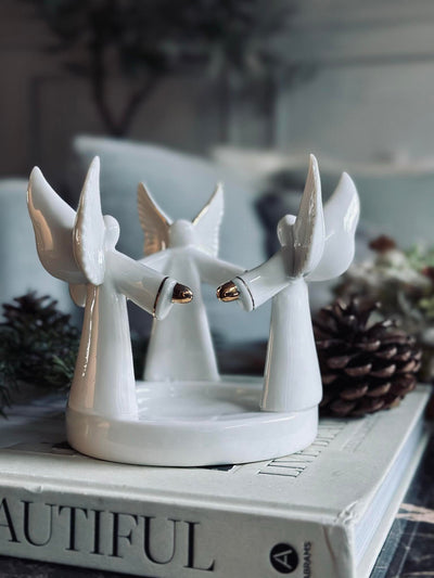 Ljusstake med änglar - Vit porslin