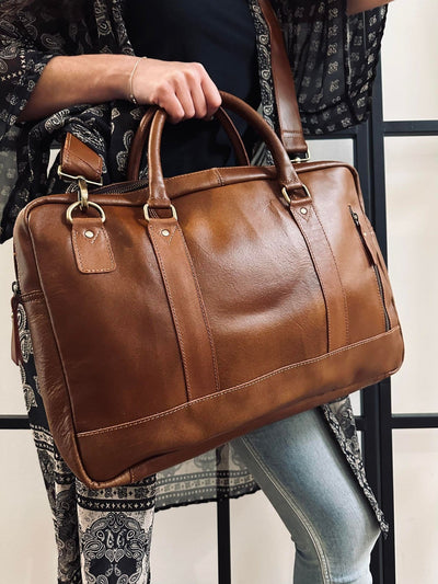 Laptop Cognac - Mjukt läder Unisex