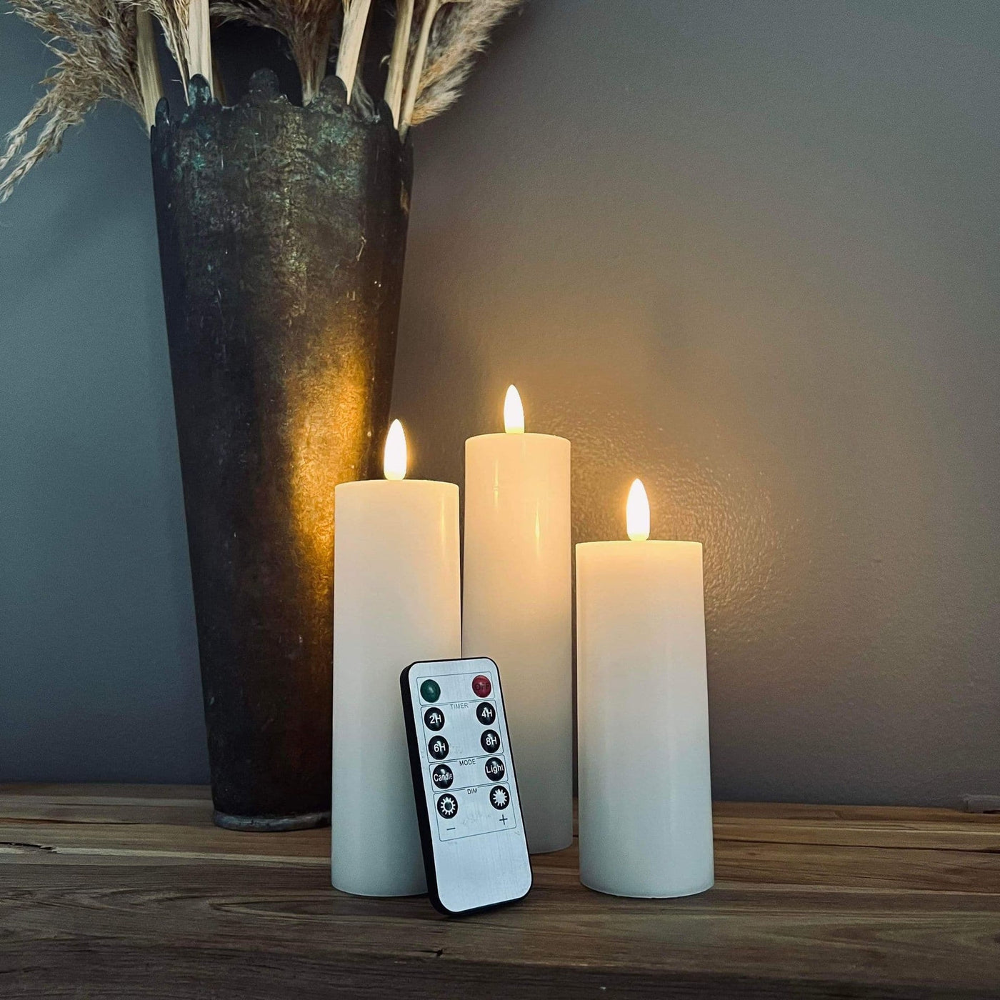 LED Blockljus Vit 3 st Inkl. fjärrkontroll - Platt topp