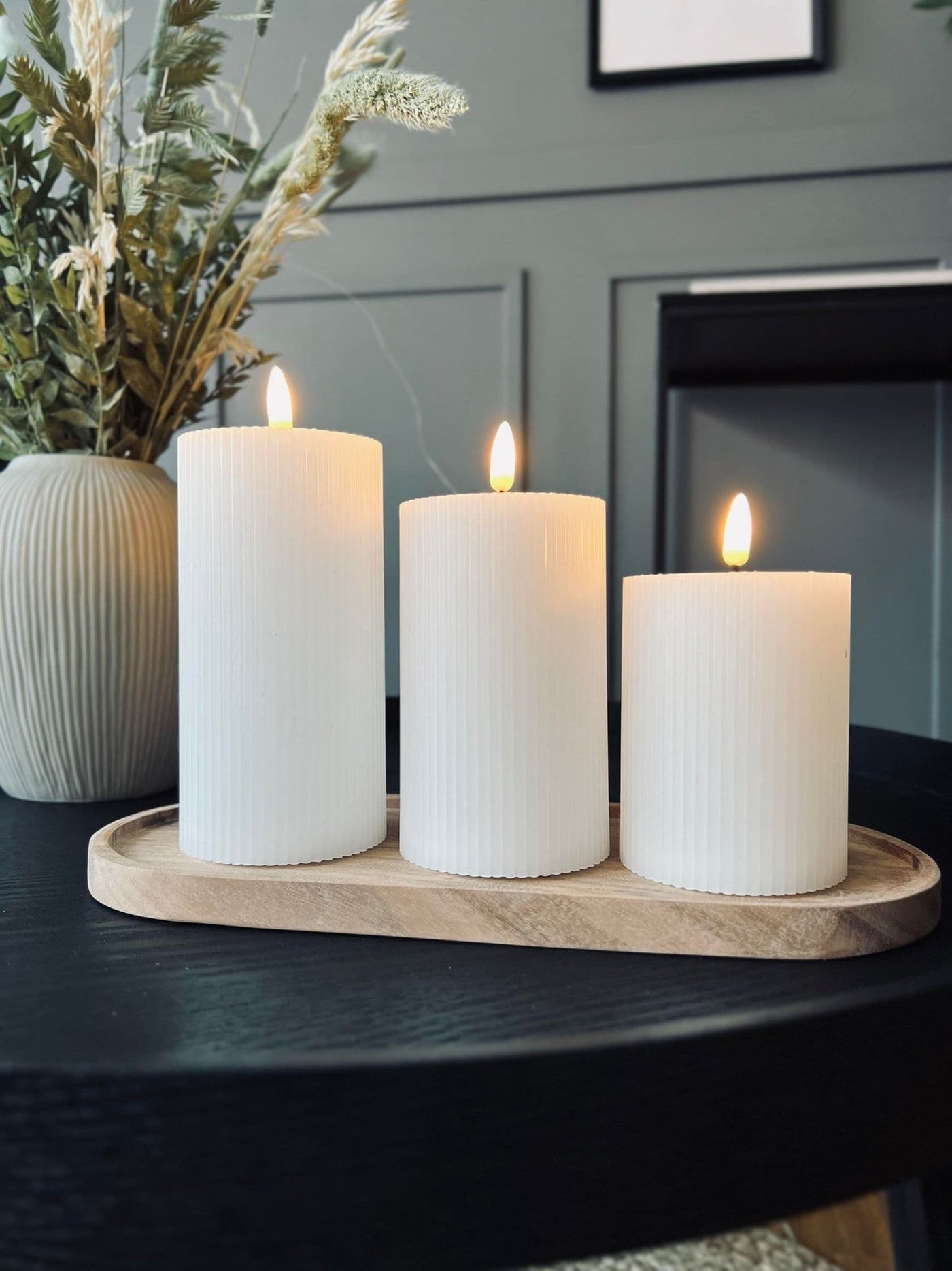 LED Blockljus med räfflor - Set med 3 st inkl fjärrkontroll