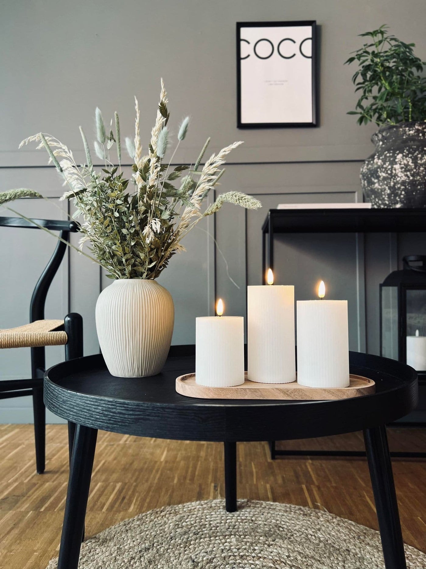 LED Blockljus med räfflor - Set med 3 st inkl fjärrkontroll