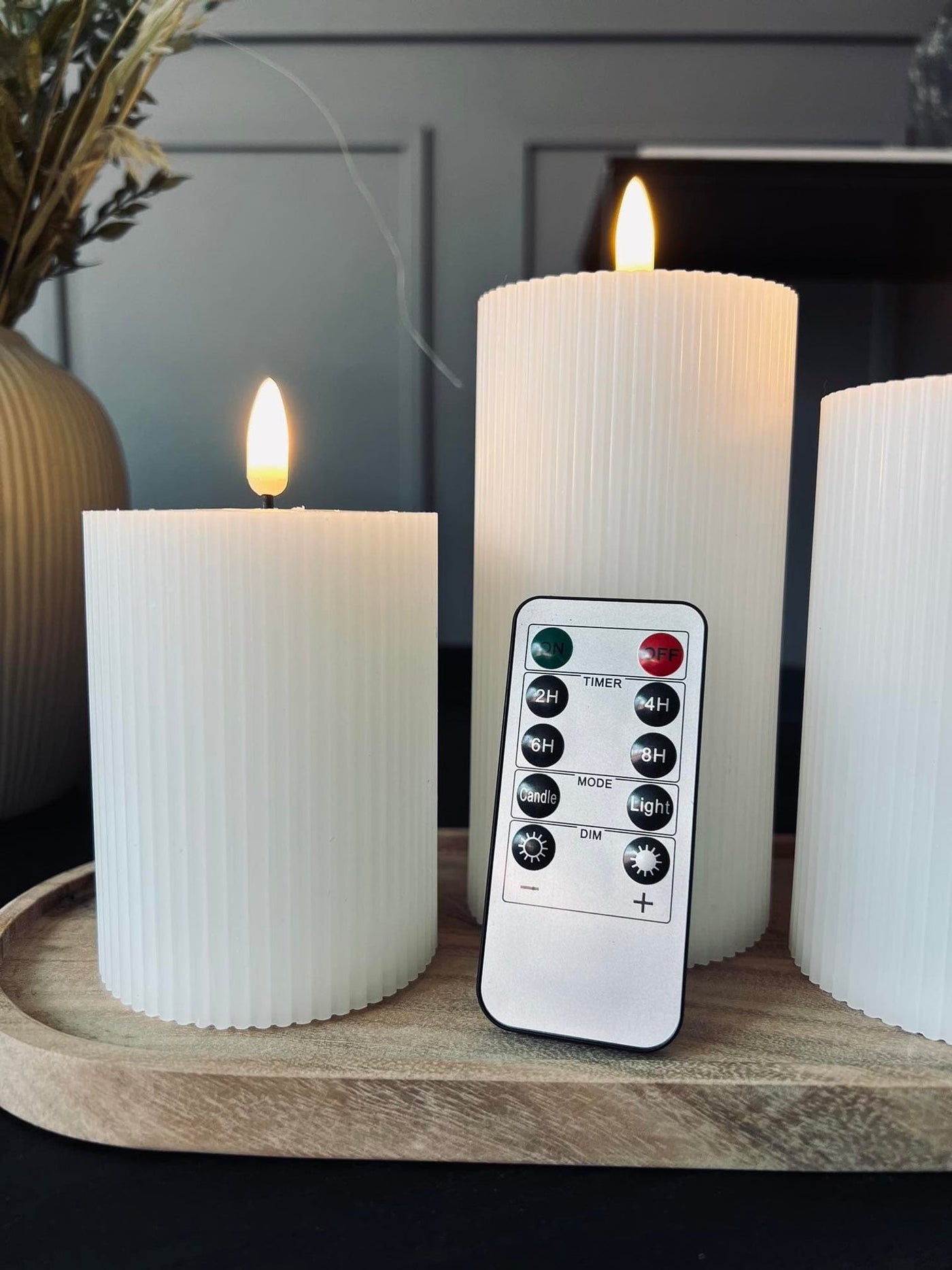 LED Blockljus med räfflor - Set med 3 st inkl fjärrkontroll