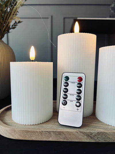 LED Blockljus med räfflor - Set med 3 st inkl fjärrkontroll